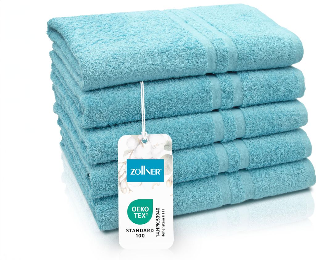 5er Set Duschtücher, 70x140 cm, 100% Baumwolle, aqua Produktbild 