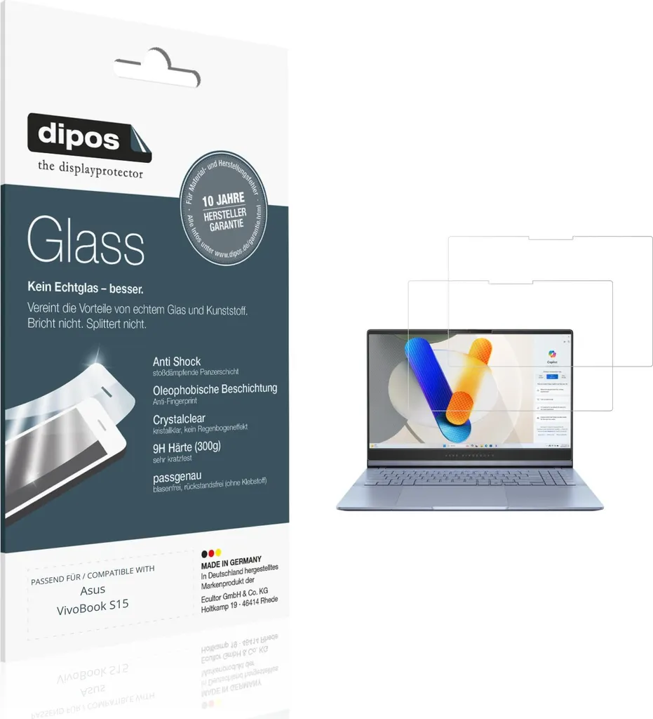 2x Pellicola Protettiva Asus VivoBook S15 Vetro Flessibile 9H dipos