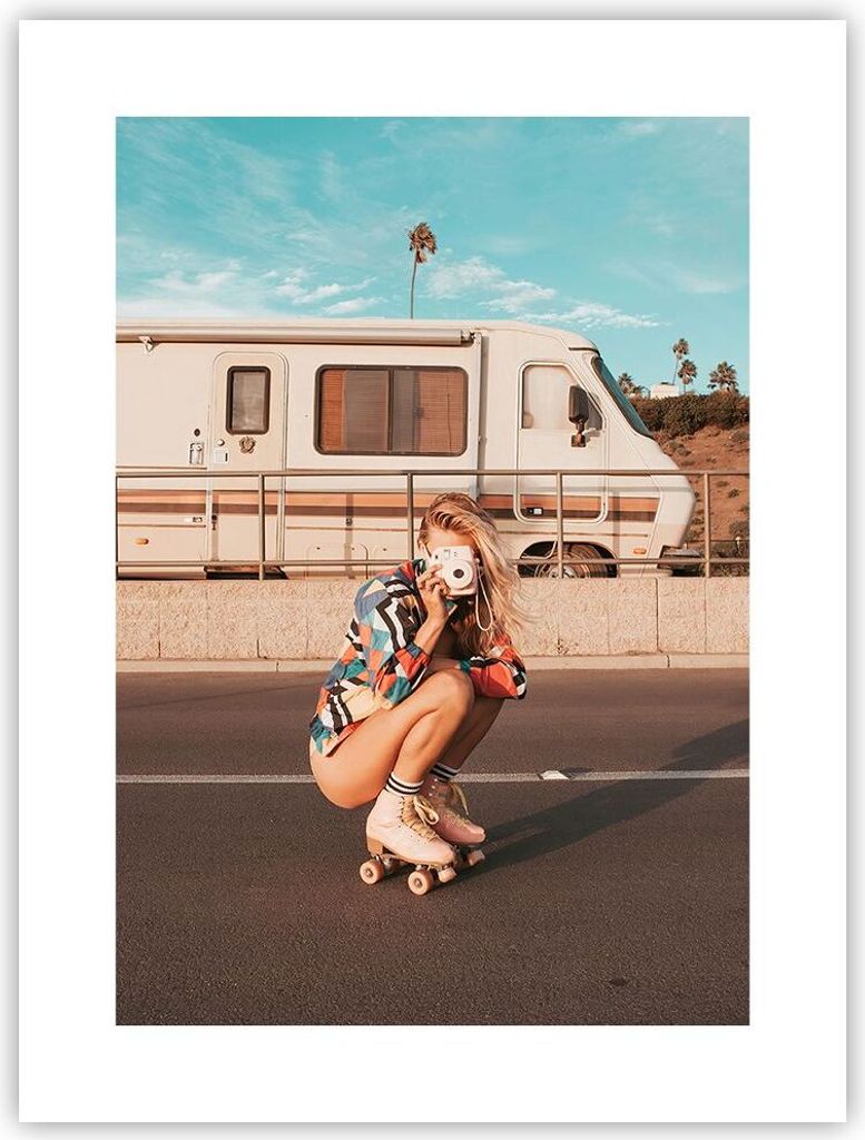Poster - Poster ohne Rahmen - Reise Frau Rollschuhe - 30x40 cm - Wand Bild - Wanddeko - Wandbilder - Kunstposter - Wandposter - Bilder - Kunstdruck...