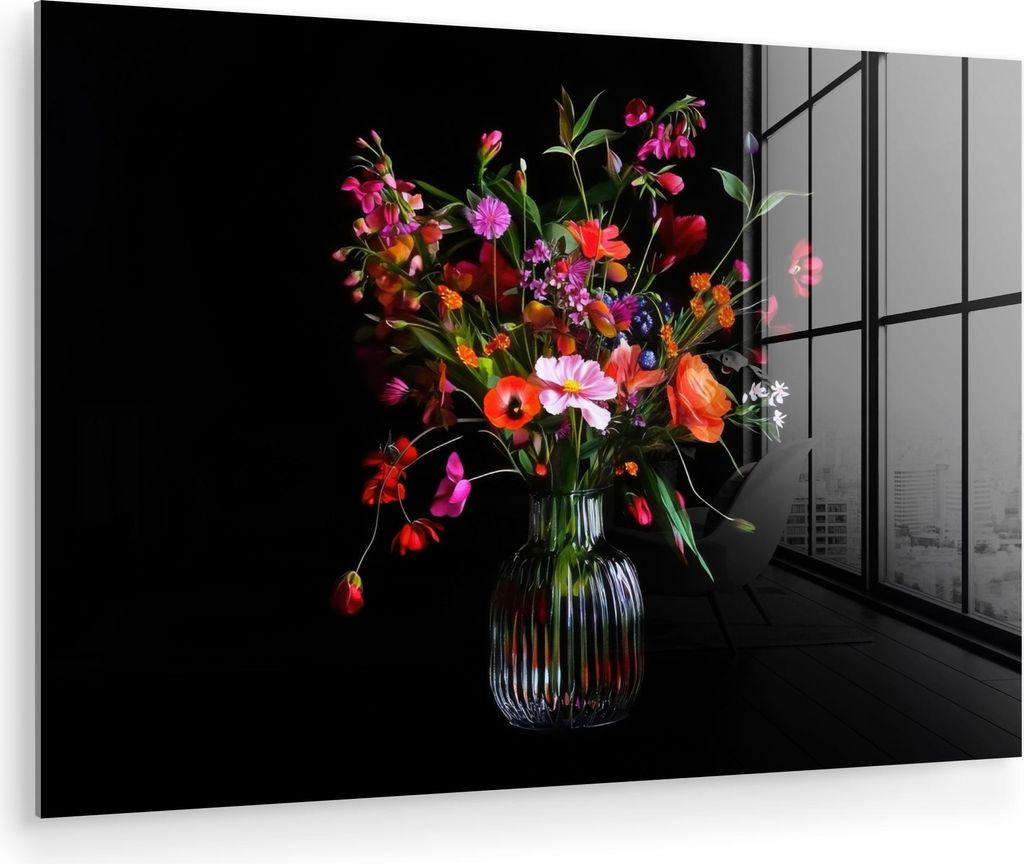 MuchoWow Glasbilder - Bilder auf Wandbild - Foto auf Glas Blumenstrauß - Feldblumen - Vase 120x80 cm Wanddekoration aus Glas - Acrylglasbild - Acr...