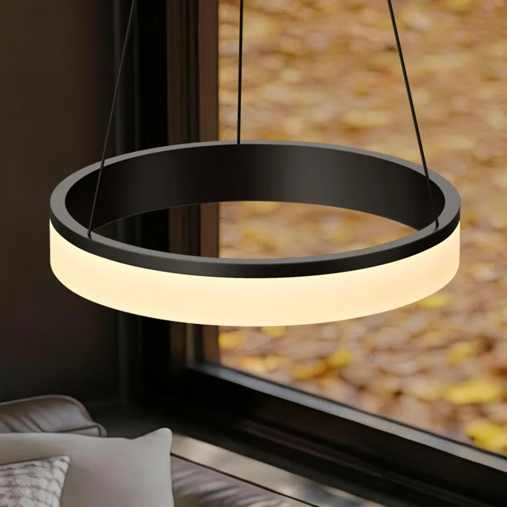 Plafonnier LED Noir Sablé 20W Dimmable avec Hauteur Réglable 90cm