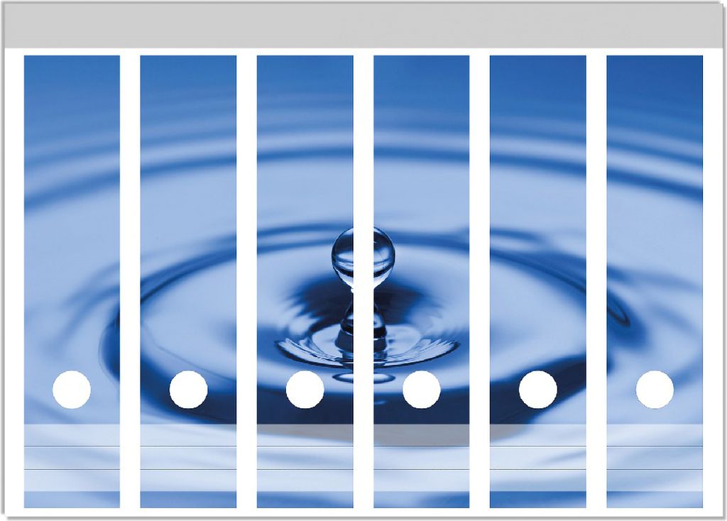 Wallario Ordnerrücken Sticker, selbstklebend für breite Ordner, 6 Stück, Motiv Wassertropfen im blauen Wasser