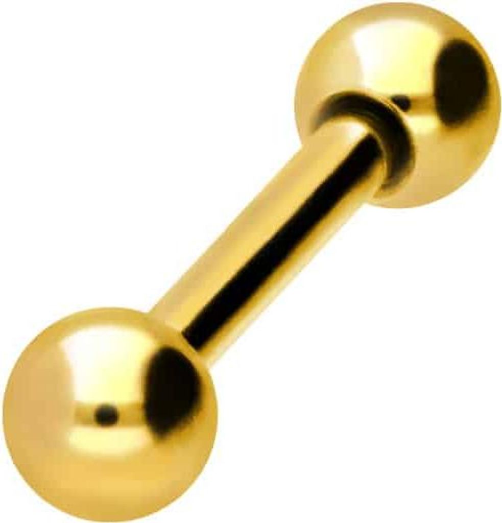 Zungenpiercing, Intim-Piercing Titan Barbell Gold Stablänge: 7mm + Stabstärke: 1,2mm + Kugelgröße: 3mm