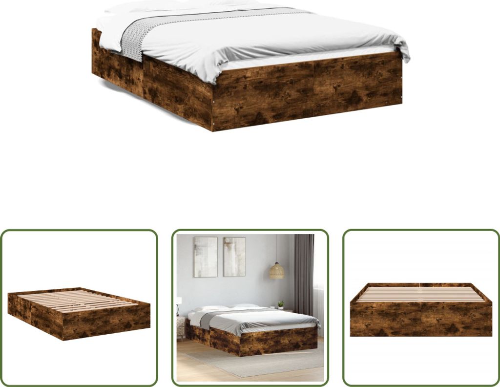 The Living Store Bettgestell Räuchereiche 120x200 cm Holzwerkstoff