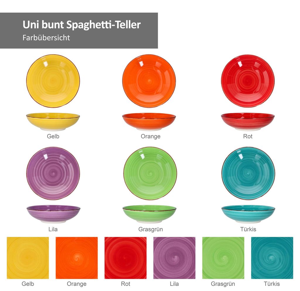 Uni bunt 6er Set Spaghetti-Teller tief 800ml 6 Pers