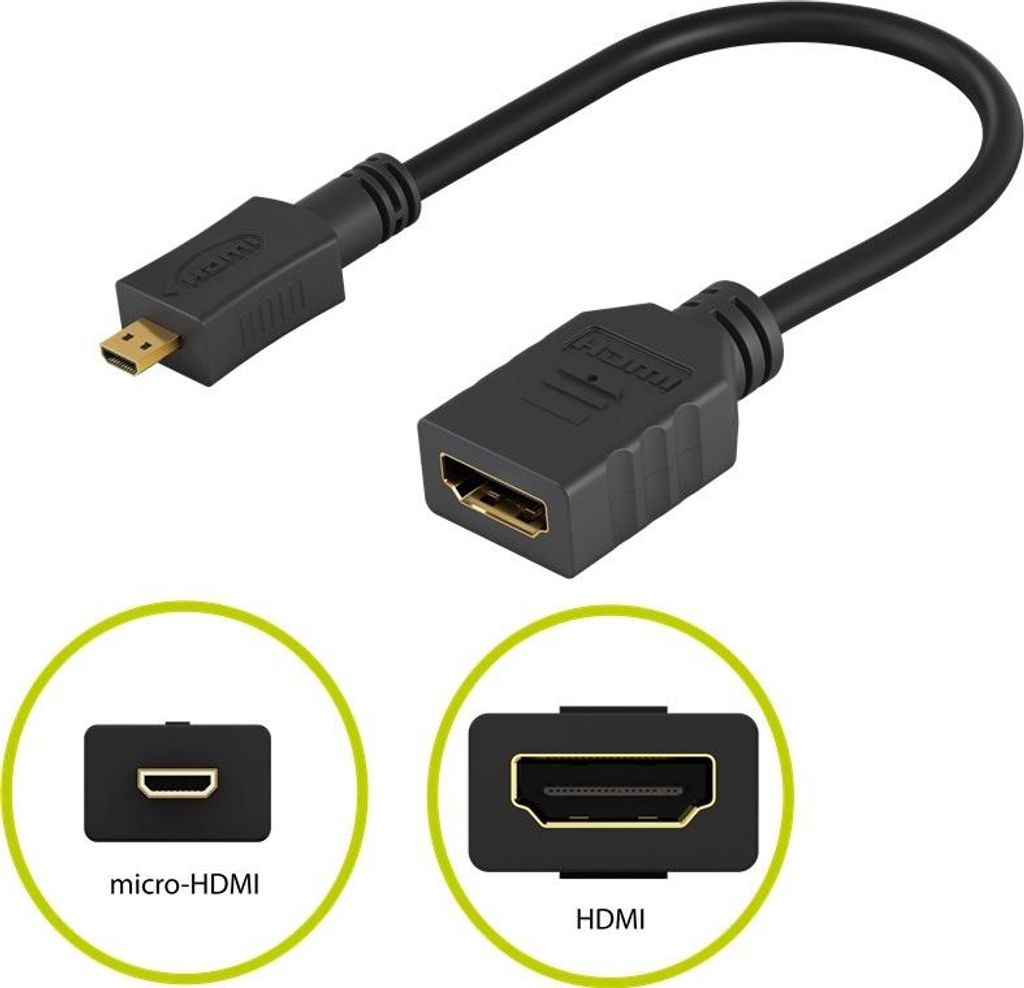 PremiumCord Flexi Adapter HDMI Typ A Buchse - micro HDMI Typ D Stecker für flexiblen Anschluss