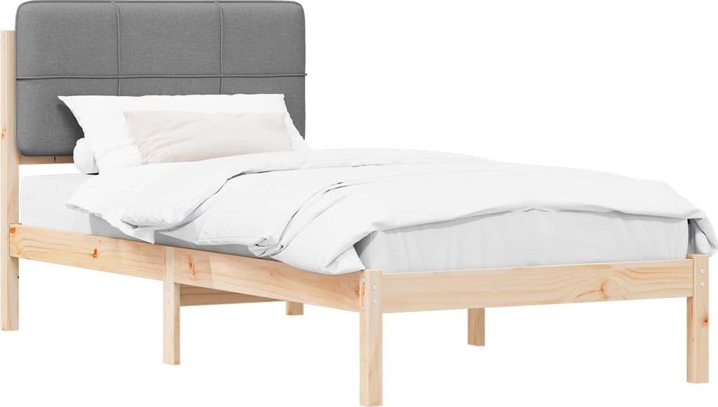 SYFAX Bettgestell mit gepolstertem Kopfteil Hellgrau 90 x 200 cm