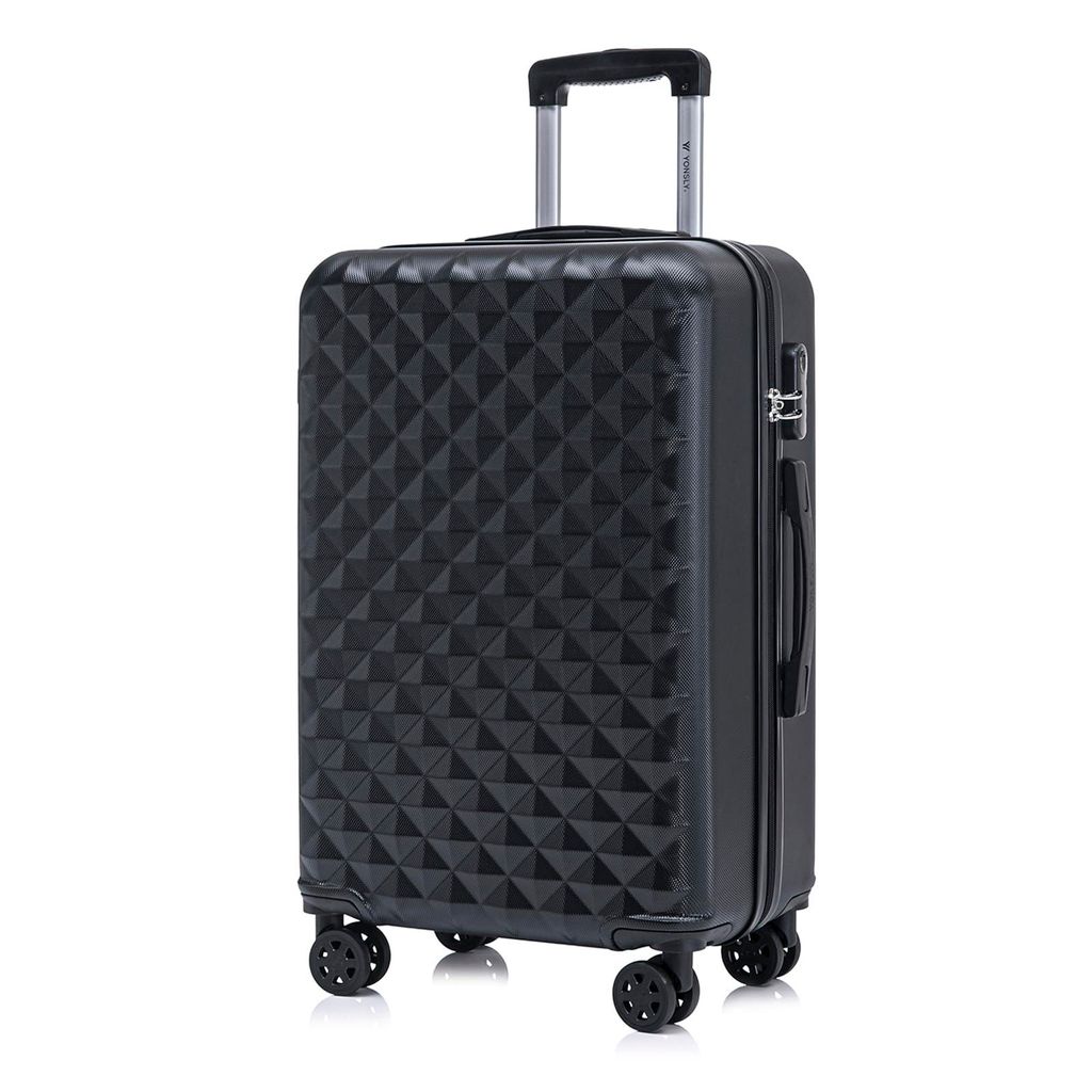 Koffer Trolley Reisekoffer Suitcase, Rollkoffer Handgepäck ,mit 4 Rollen360°, Hartschalenreisekoffer, Zahlenschloss, Weicher Gummigriff (L,Schwarz)