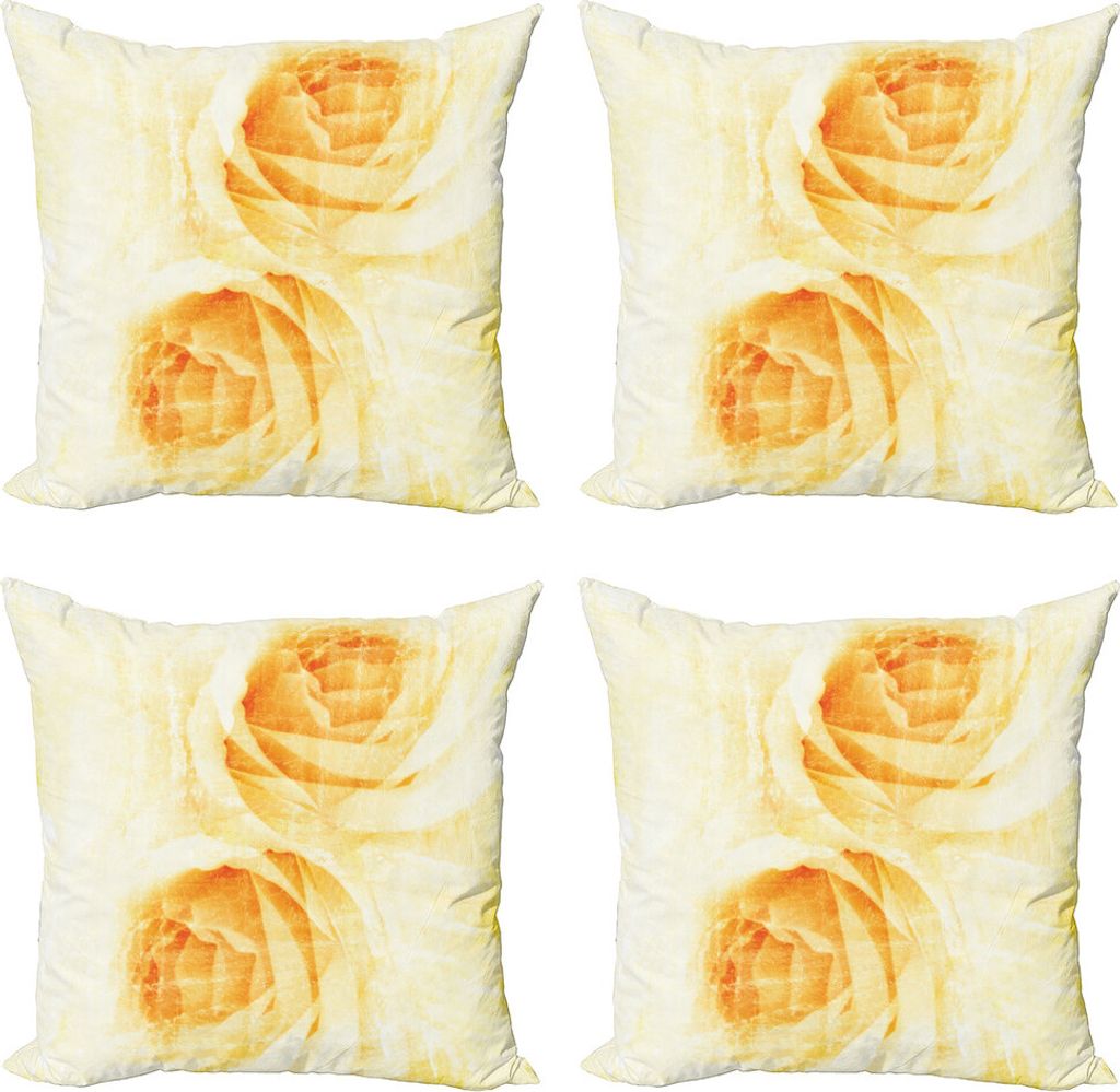 ABAKUHAUS Gelb Kissenbezug Set (4 Stück), Aquarell-Rosen-Blumen, Moderner Doppelseitiger Digitaldruck, 45 cm x 45 cm, Gelb und Beige