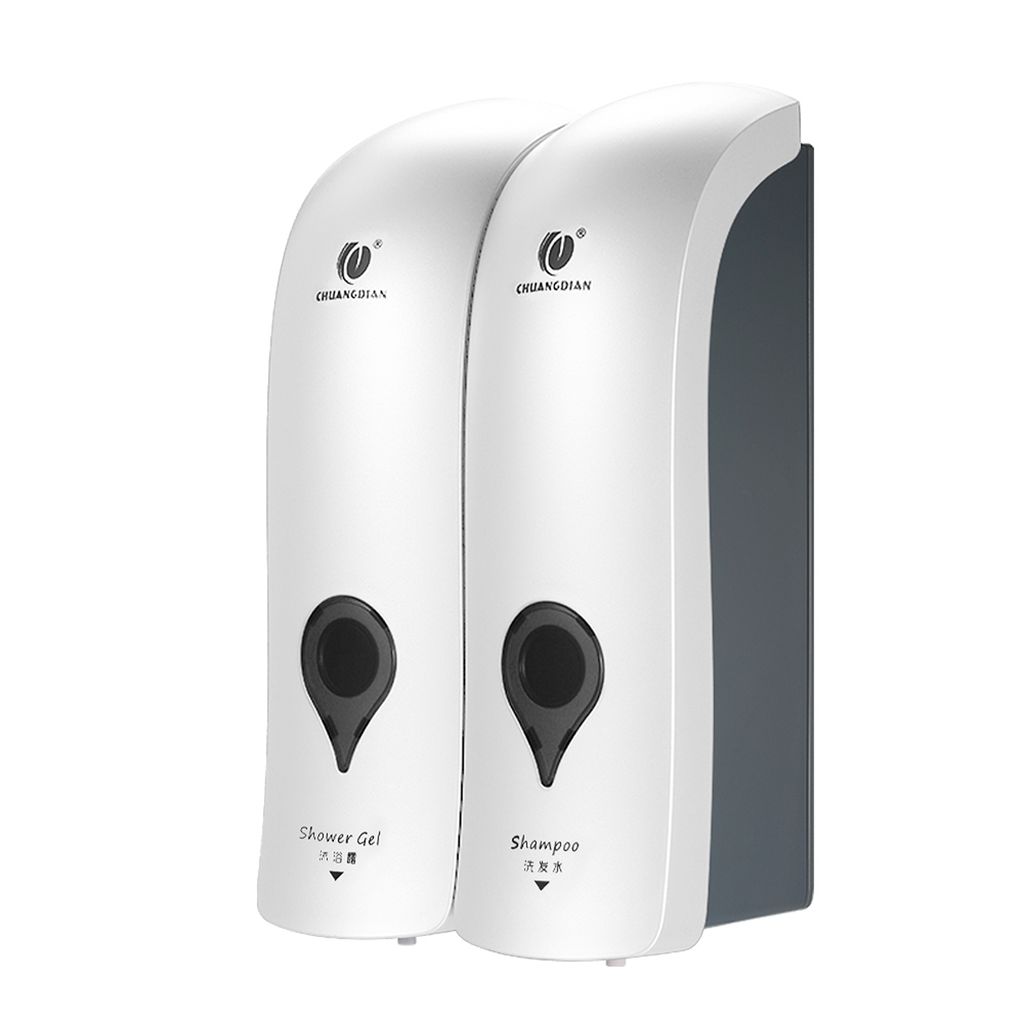 CHUANGDIAN 300ml * 2 NO Bohren an der Wand befestigter Doppelkopf-Handseifenspender Badezimmer-Duschgel-Fluessigkeitshampoo-Spender-Halter - Weiss