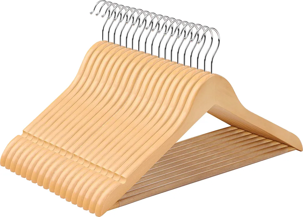 Cintres pour Costumes et Vestes en Bois Naturel avec Barre Pantalon x20