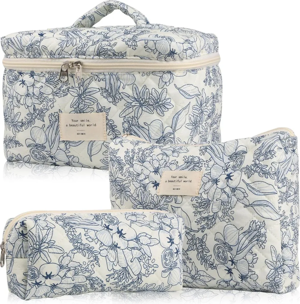 Beauty Case Fiori Set 3: Trousse Trucco Trapuntate Multicolor