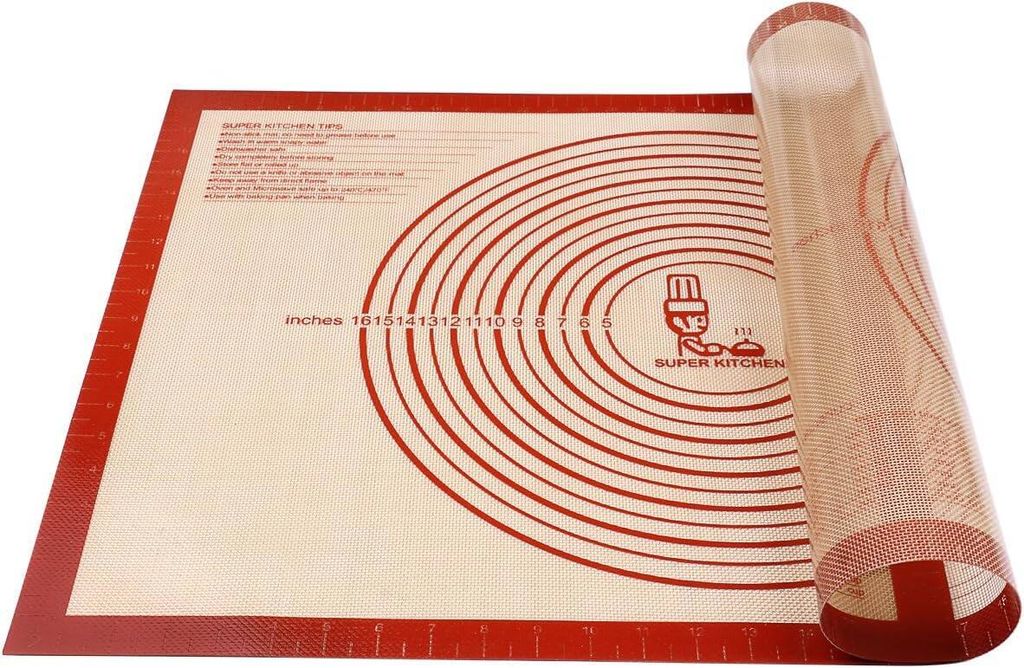 OKWISH Backmatte aus Silikon, 71 × 50.8 cm, wiederverwendbar, Backmatte, Antihaftbeschichtung, BPA-frei, mit Maßnahmen für Fondant/Kekse/Pizza, Rot