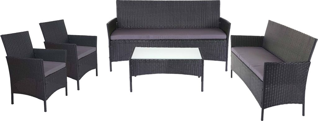 3-2-1-1 Poly-Rattan Garten-Garnitur Hamar, Lounge-Set Sitzgruppe Sofa anthrazit, Kissen anthrazit