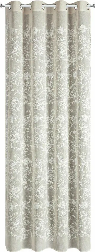 Rideau beige tamisant fleurs 140x250 cm oeillets pour plus d'intimité