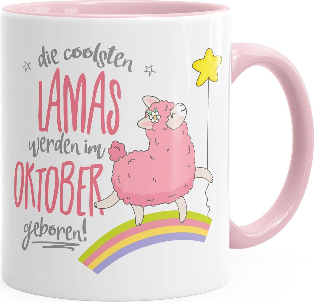 Geburtstags-Tasse die schönsten Lamas werden im Oktober geboren Geschenk-Tasse Wunschmonat Kaffee-Tasse MoonWorks rosa unisize