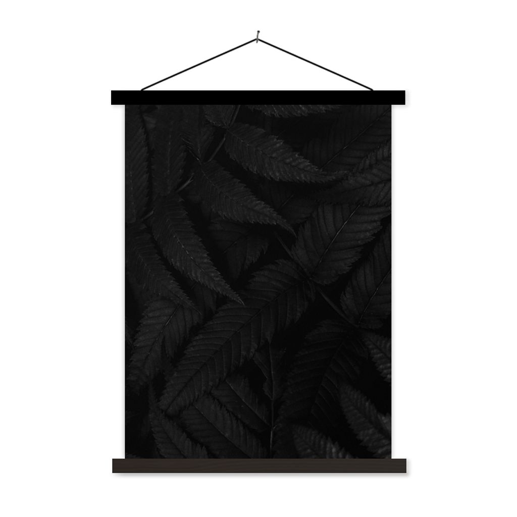MuchoWow Textilposter Blätter - Schwarz - Weiß - Pflanzen - Botanisch 60x80 cm mit schwarzem Rahmen - Plakathalter