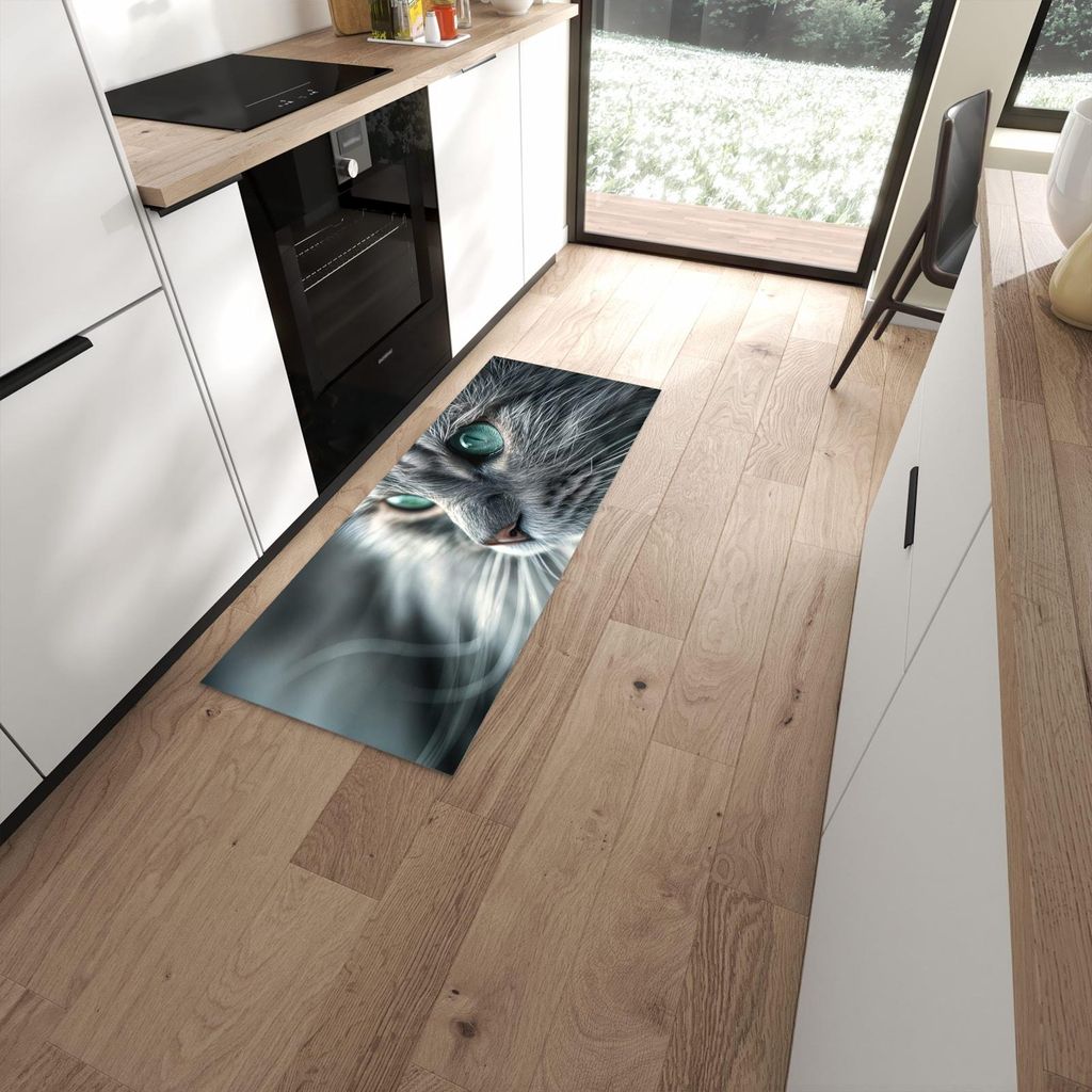 Küchenteppich 60x150cm rutschfest & abwischbar PVC Läufer - Katze von Nahaufnahme