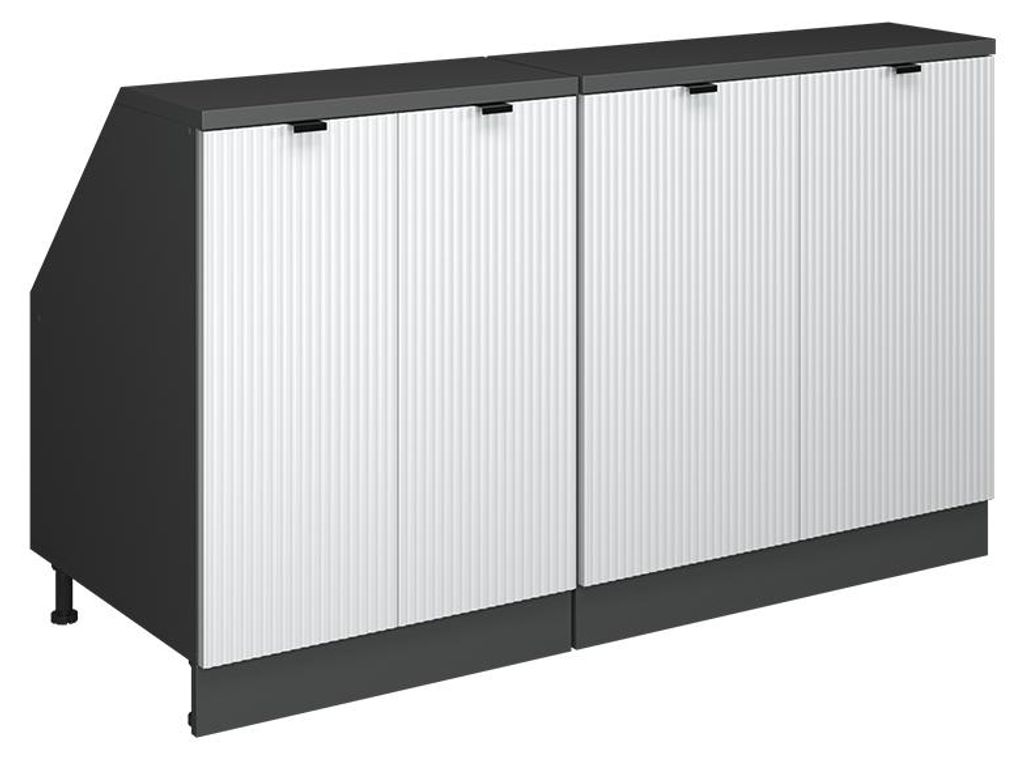 Küchenschrank für Dachschrägen Vicco R-Line Weiß Riffel 140 cm 2er Set Schrankkorpuss 60 cm Tiefe, Model 60648