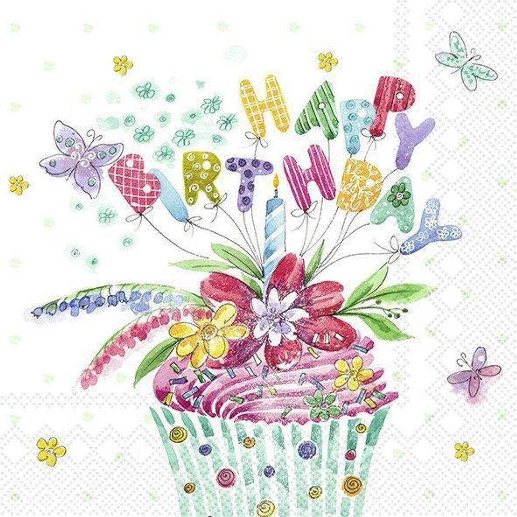 Servietten 33x33 cm - BIRTHDAY CUPCAKE