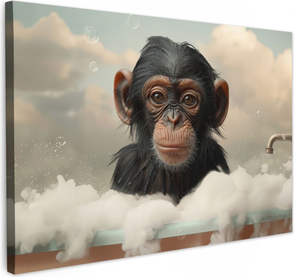 MuchoWow - Leinwandbilder - Affe - Tiere - Bad - Schaumstoff, Wandbild, Wanddeko Bilder Wohnzimmer, 30x20 cm