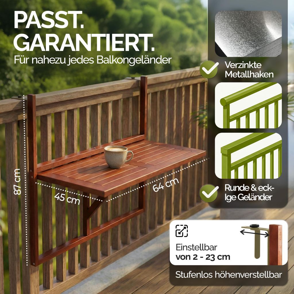 CASARIA® Balkontisch für Geländer, outdoor