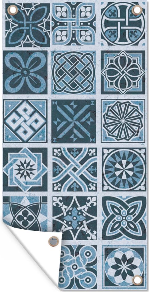 MuchoWow 30x60 cm Outdoor-Poster Gartendeko Sichtschutz Garten Poster für den Garten Blumen - Blau - Muster - Figuren