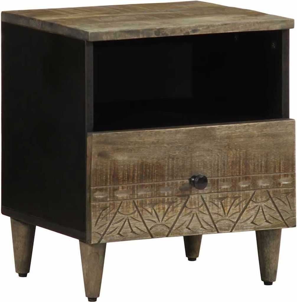 Nachttisch Hellgrau 40x33x46 cm Massivholz Mango