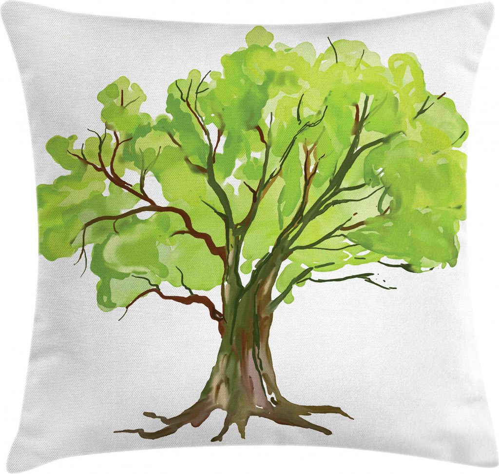 ABAKUHAUS Baum Kissenbezug, Green Tree Farbe Aquarelle, Seitenschläferkissenhülle ohne Kissen mit Reißverschluss und Beitseitigem Druck Waschbar...