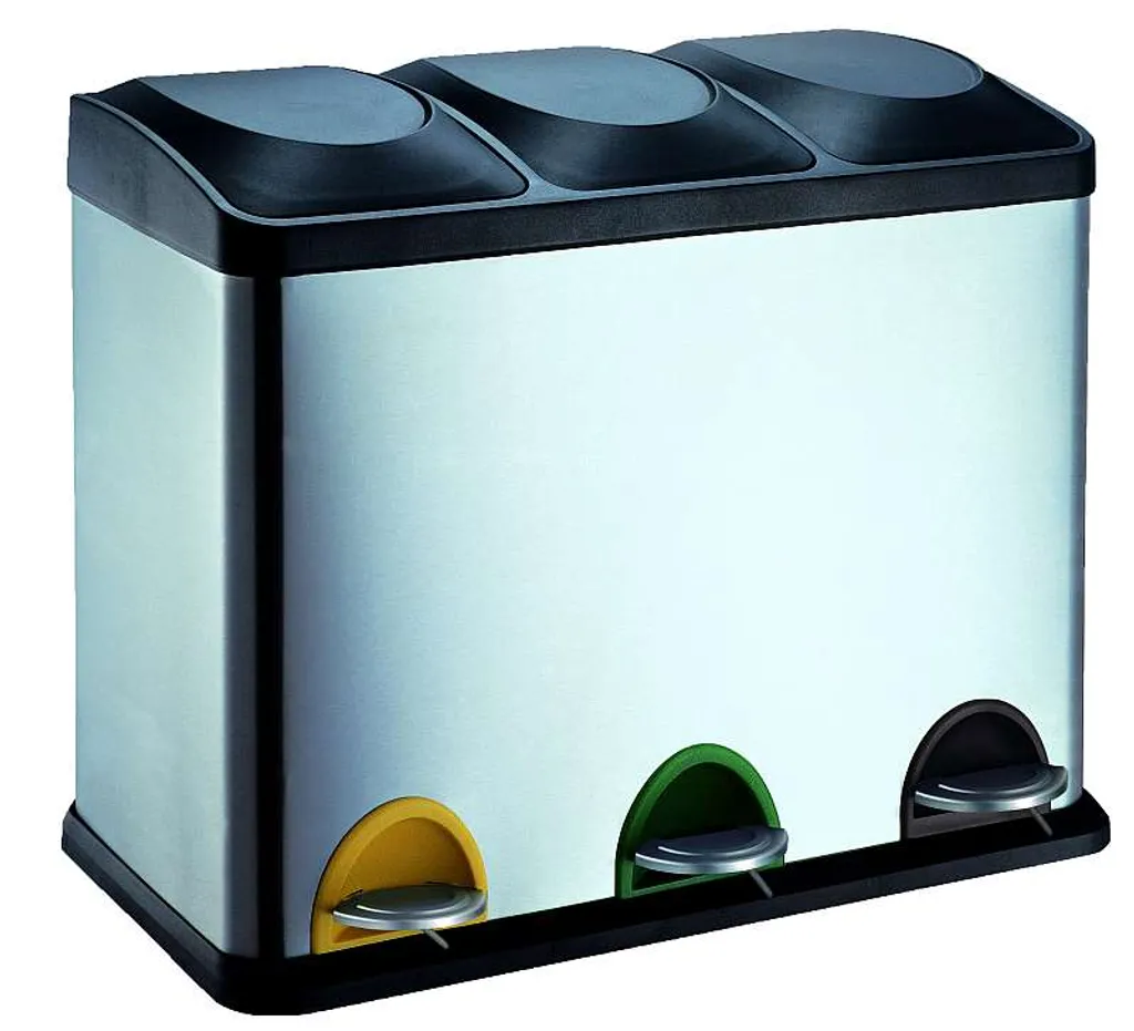 Poubelle à pédale Protenrop PT-9338 en inox brossé à triple compartiment