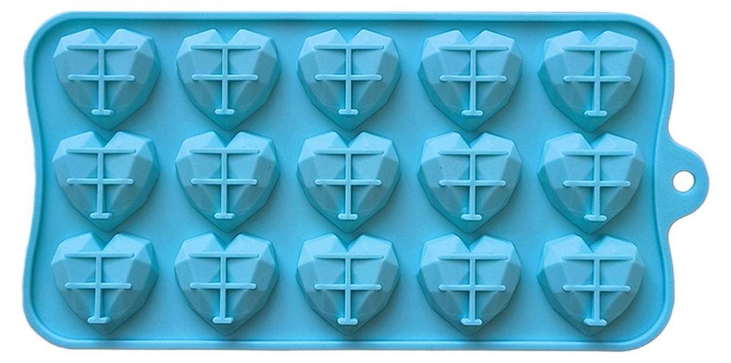 3D-Diamantherz-Silikonform mit 15 Fächern, ideal zum Backen von Kuchen, Schokoladenmousse und Desserts.