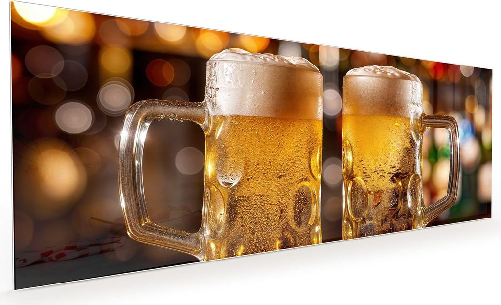 Küchenrückwand Spritzschutz Glas mit Motiv Zwei Bierkrüge 40 x 40 cm