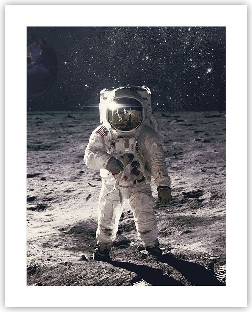 Poster - Poster ohne Rahmen - Mond Erde Astronaut - 40x50 cm - Wand Bild - Wanddeko - Wandbilder - Kunstposter - Wandposter - Bilder - Kunstdruck -...