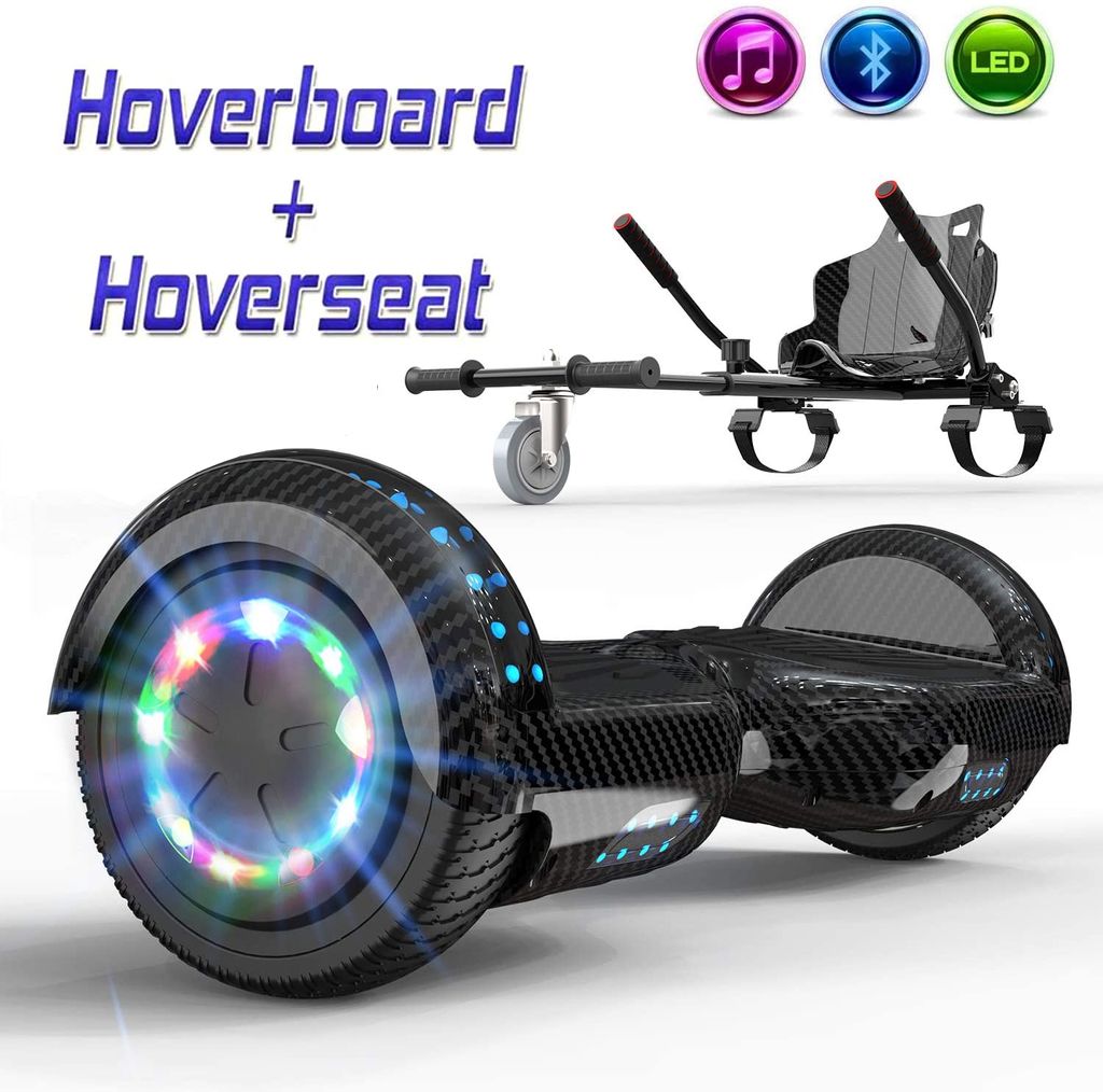Hoverboard Schwarz Mit Sitz 6,5" Bluetooth LED Kinder Elektro Scooter Hoverkart 