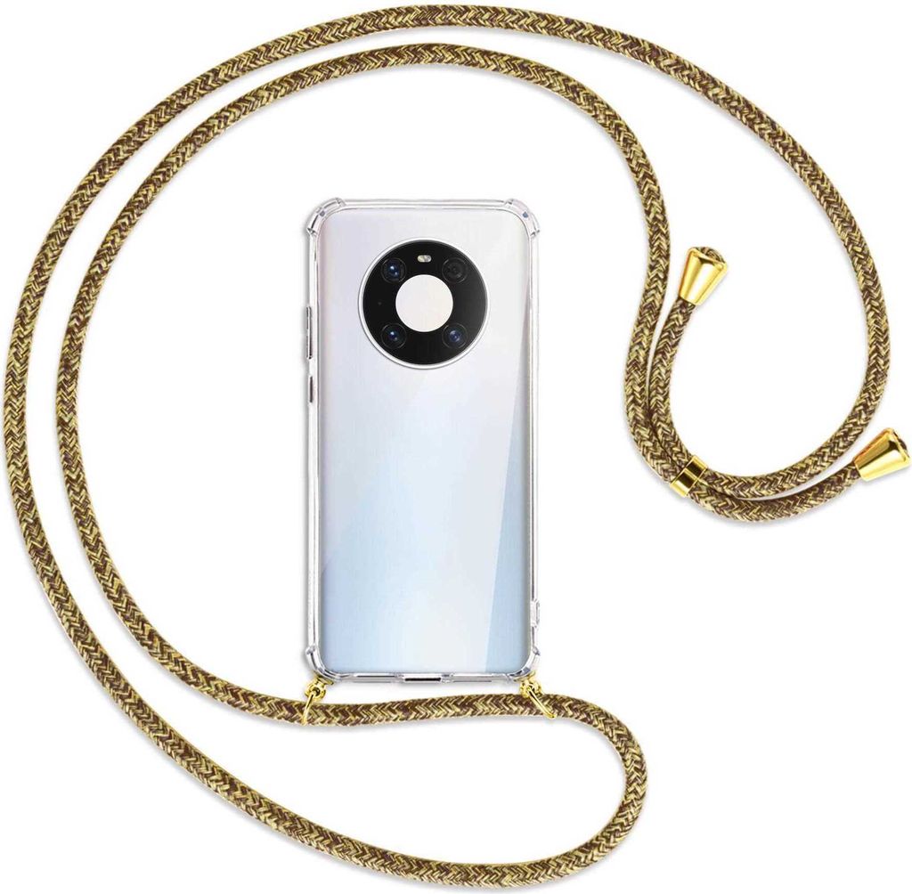 Handykette Backcover-Schutzhülle mit Band (Metall goldfarben) für Huawei Mate 40 Pro - braun+beige
