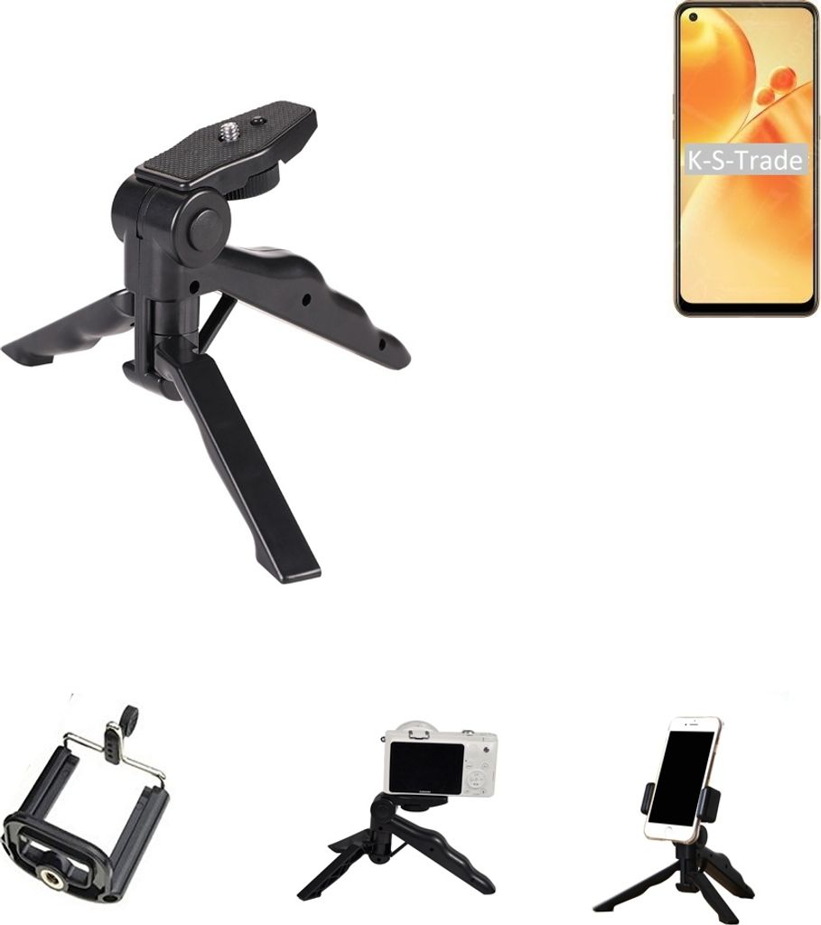 K-S-Trade Stativ Tisch-Ständer Dreibein Handy-Stativ Ständer kompatibel mit Oppo F19s Mini-Stativ Smartphone Tripod Handy-Stativ aus Plastik schwarz