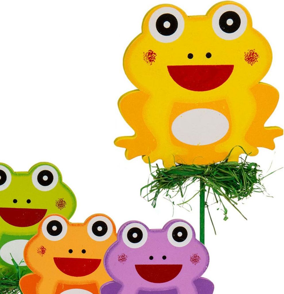 Blumenstecker Frosch 4tlg. grün, orange, gelb, lila 27x7cm Produktbild 