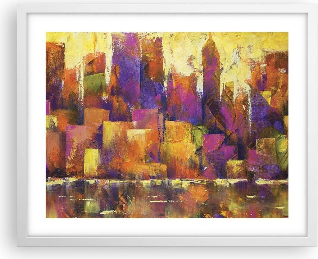 Gerahmtes Poster - Weißer Rahmen - Abstraktion Stadt Wolkenkratzer - 50x40 cm - Wand Bild - Wanddeko - Wandbilder - Wandposter - Bilderrahmen - Bi...