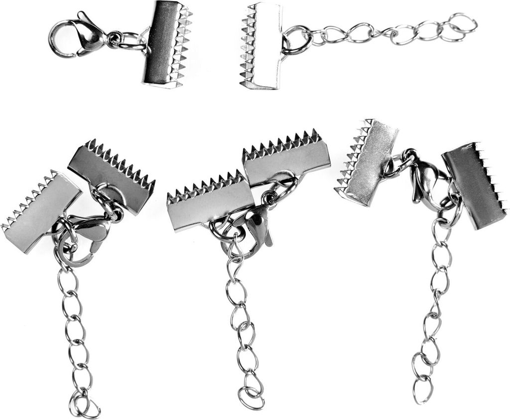 4 Sets Edelstahl Karabiner mit Bandklemme Klemmblech Verschluss, Größen-Farbwahl, Farbe:silber, Größe:35x20mm