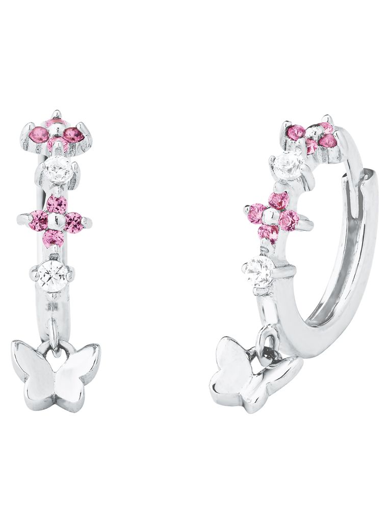 1 Paar Mädchen Klapp Creolen Ohrringe mit Schmetterling lila rosa Silber 925 
