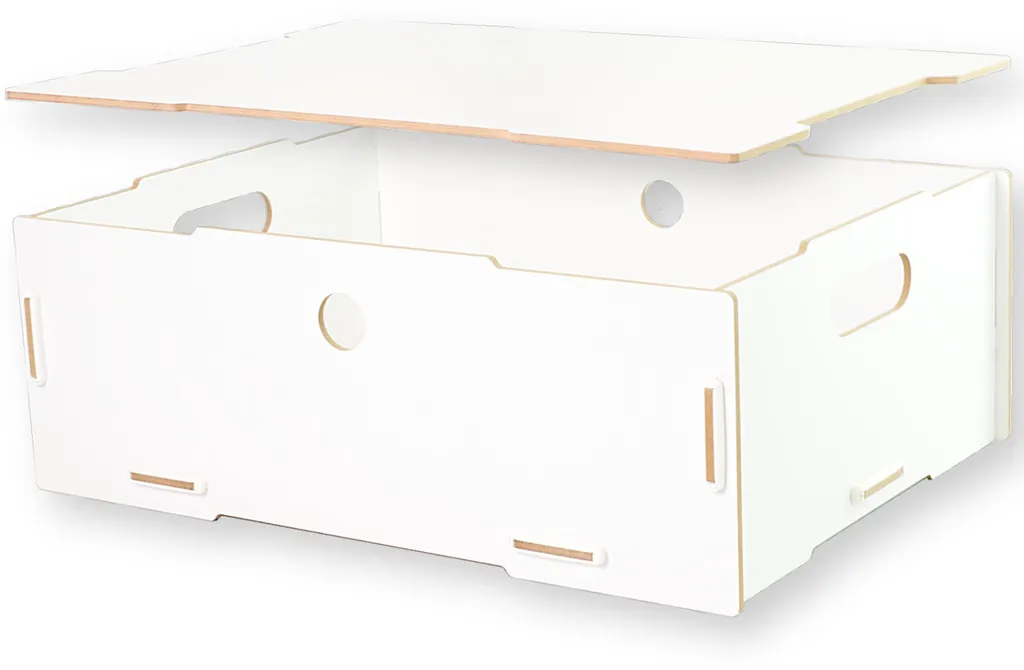 Boîte de rangement en bois MDF blanc 39x29x14 cm avec couvercle robuste
