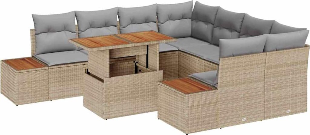 (Robust Möbel) Garten-Sofa-Set - elegantes Design - Sitzgruppe mit Sofa, Tisch - mit Speicher 9 pcs Beige Poly Rattan - Terassenmöbel DEMöbe...