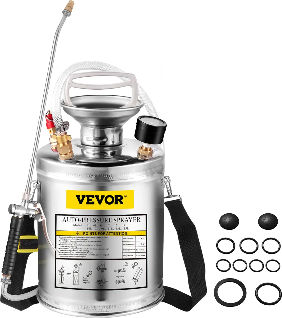 Pulvérisateur de Jardin 4L en Inox Pulvérisateur à Main Haute Pression
