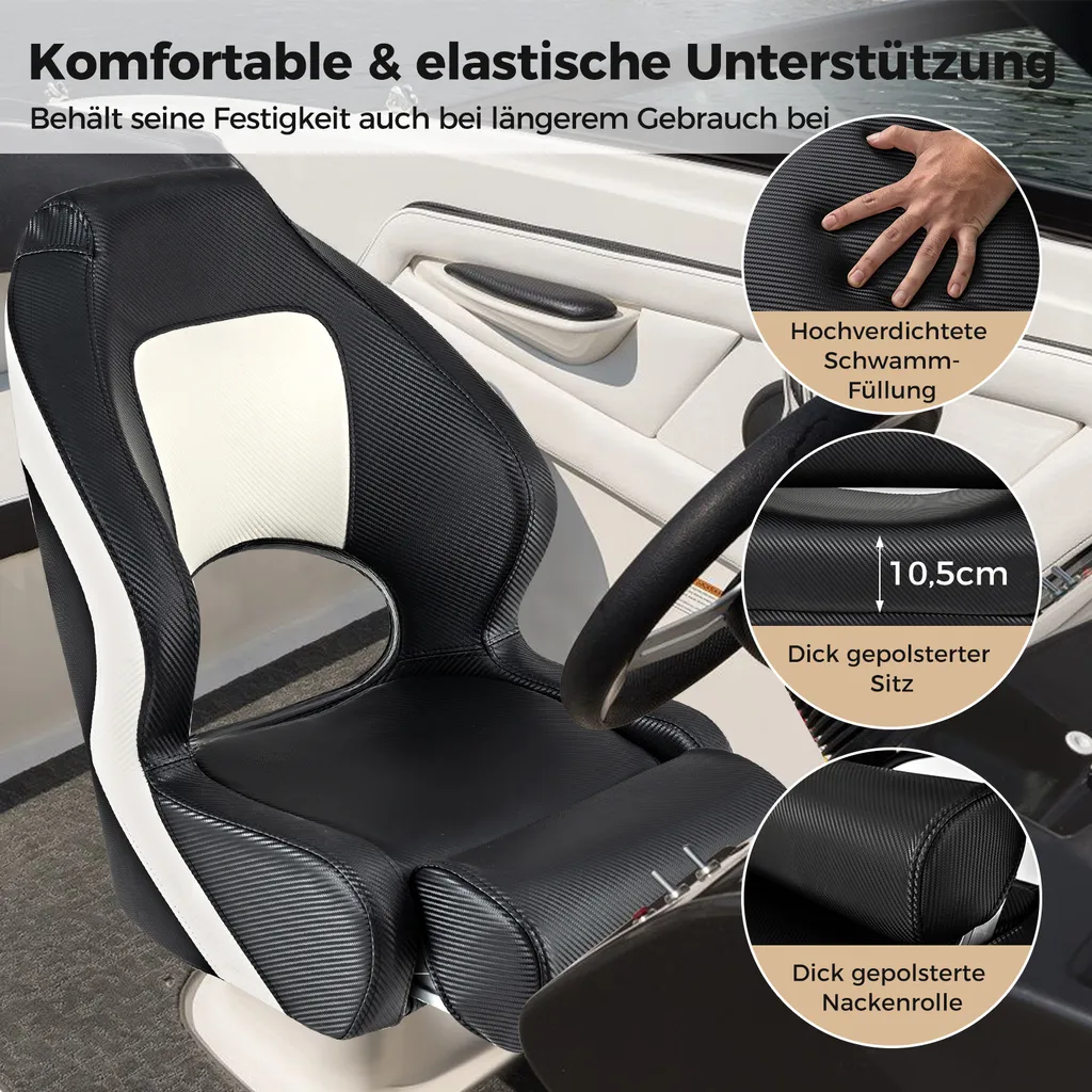 Siège de bateau confortable avec coussin de nuque relevable en cuir marin - 6