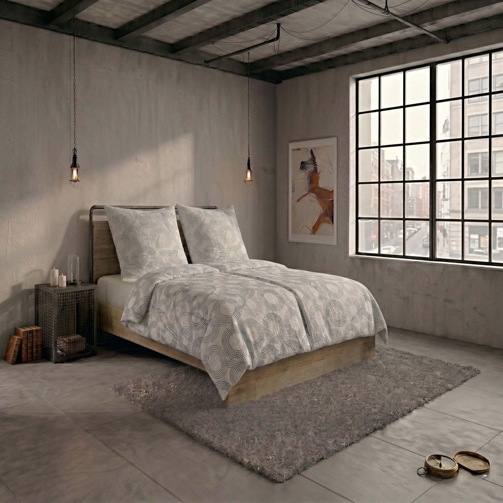 Microfaser Seersucker Bettwäsche 135x200 cm 4tlg. Weiß Grau Kreise – 100% Polyester – Bügelfrei & Trocknergeeignet