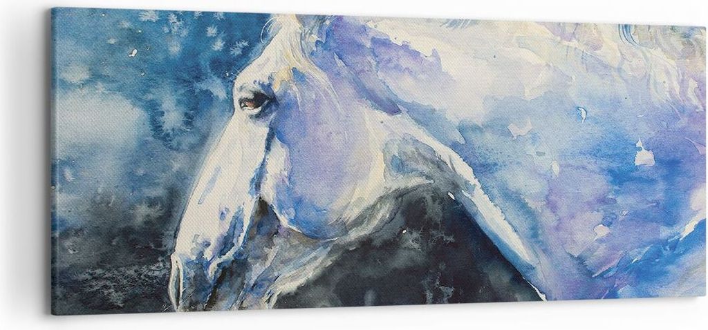 Bild auf Leinwand - Leinwandbild - Einteilig - Pferd Aquarell Porträt - 120x50cm - Wand Bild - Wanddeko - Wandbilder - Leinwanddruck - Bilder - Wa...