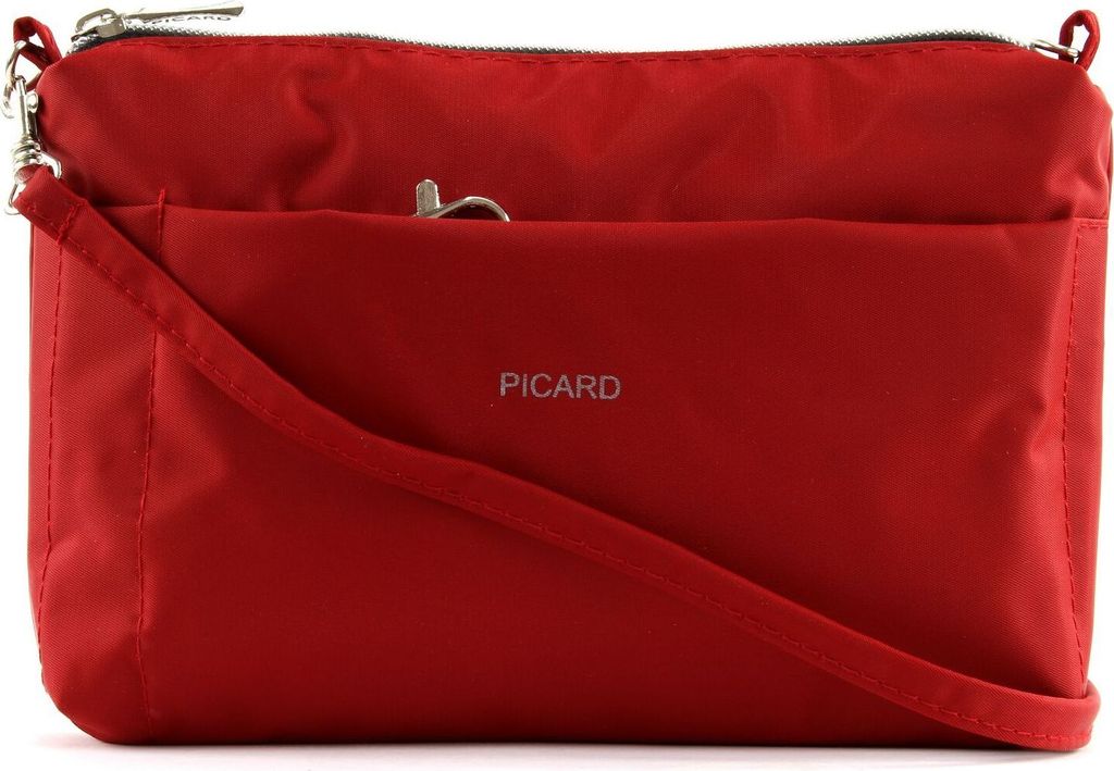 A red Picard handbag is shown against a white background.