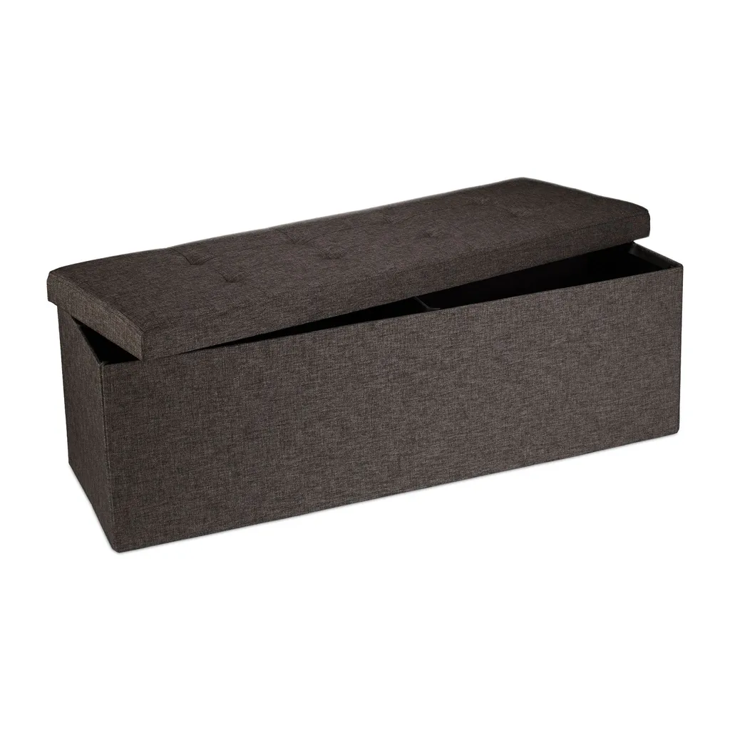 Pouf de rangement pliable coloris brun - Tabouret coffre gain de place