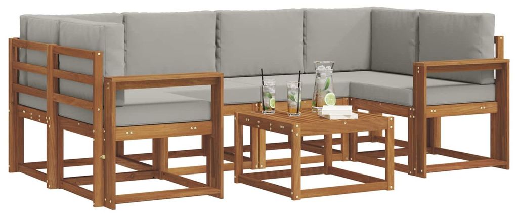 "im Diskont"Outdoor-Sofagarnitur Moderne - HOMMIE - Gartenlounge Set/Outdoor Sofa - mit Kissen 7 pcs Natürlich und Hellgrau - Gartensofas DEMöbel...