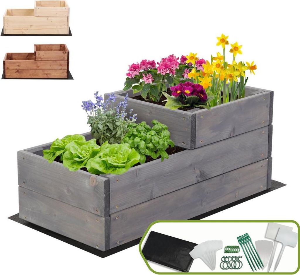 MODO24 Hochbeet Holz, Pflanzkasten, Massivholz, Kiefer, Kräuterbeet, Blumenkasten, Garten, Terrasse, 27x30x63 cm, Grau, ZP07